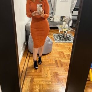Chic Long Sleeve Orange Dress